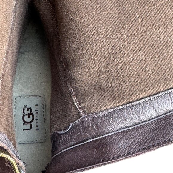 UGG Women's Brown Suede Knee-High Boots Size 9.5 With Side Zipper & Wooden Heel - Picture 8 of 12